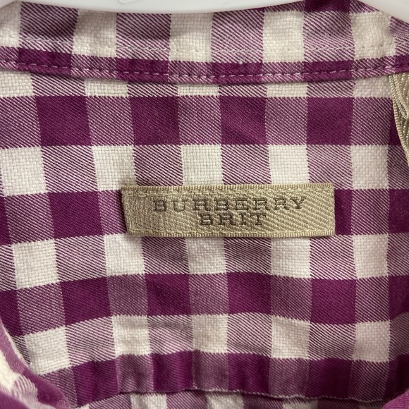 Burberry Brit Shirt men's Large Button Up Plaid Purple Long Sleeve 100% Cotton - Picture 6 of 13